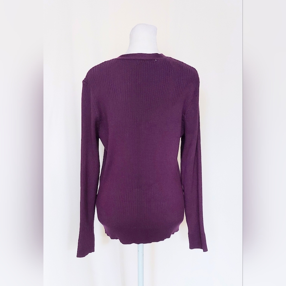 Grace Karin V Neck Button Down Ribbed Knit Cardigan Sweater Size Large Purple - Picture 5 of 8